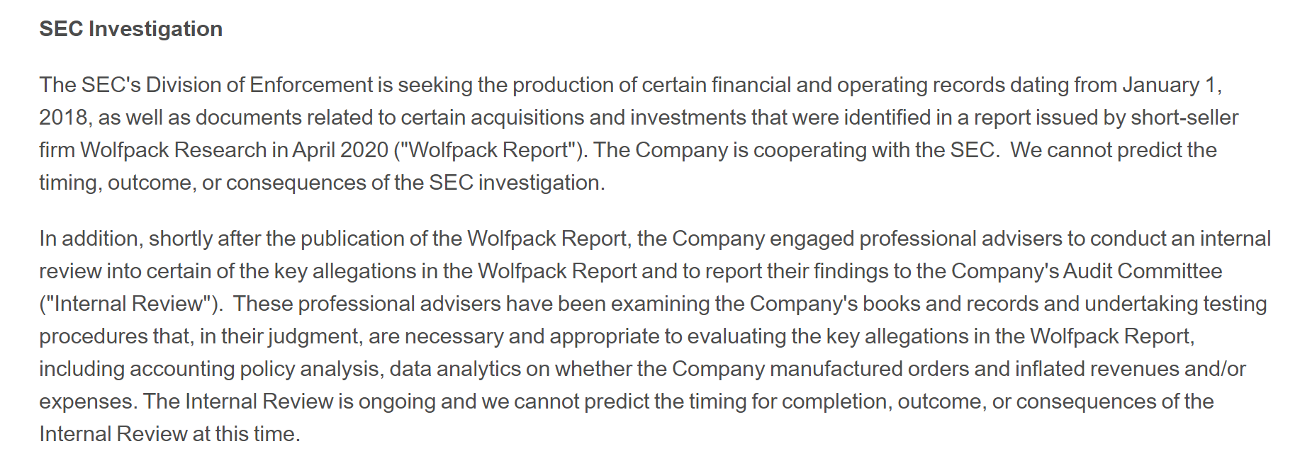 爱奇艺：因Wolfpack做空报告 正接受美证监会调查